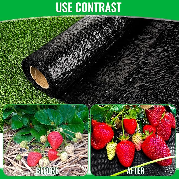 4 x 50Ft Garden Weed Barrier Landscape Fabric Garden Fabric Weed Mat Ground Cover Weed Block Gardening Mat with 4 Ground Nail for Outdoor Garden