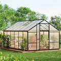8X12 FT Greenhouse for Outdoors Large Walk-in Polycarbonate Greenhouse Kit Aluminum Frame Lockable Door Roof Vent Ground Spikes for Garden Patio Backyard Outdoor Plant Growth