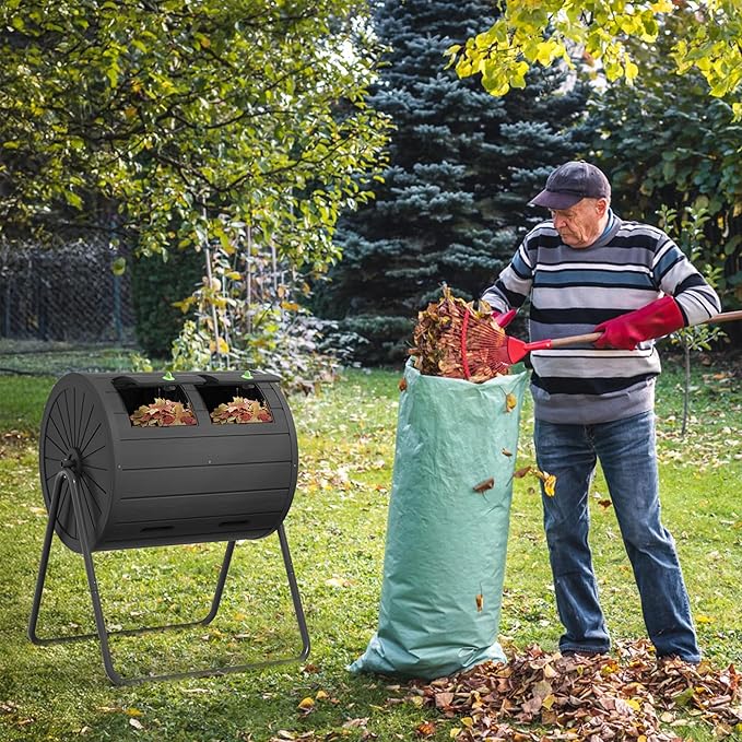 Compost Bin 43 Gallon Premium Compost Bin Outdoor for Gardeners Featuring a Durable Composter Tumbler Outdoor &amp High-Efficiency Compost Machine Functionality(Black)