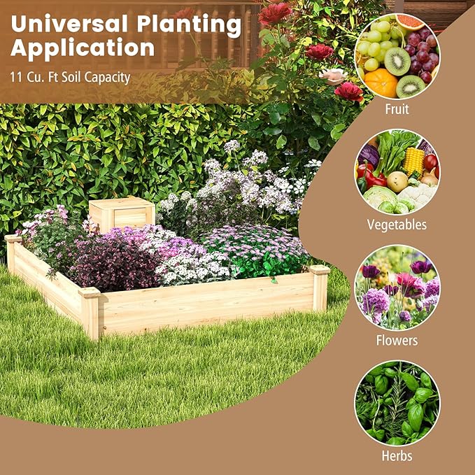 S AFSTAR Raised Garden Bed with Wood Composter 49 x 49 x 10 Open Base Fir Wood Garden Bed Outdoor Elevated Garden Box Raised Bed Above Ground Planter Box for Veggies Fruits Flowers Herbs