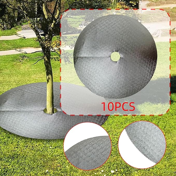 10 Pieces Tree Mulch Rings Non Woven with 2.76 Hole Weed Barrier Fabric Fruit Tree Protector Argent