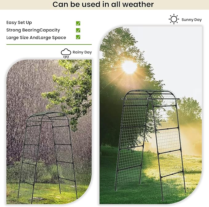 Cucumber Trellis for Raised Bed U-Shape Metal Garden Arch Rustproof PE-Coated Plant Support for Cucumbers Beans Tomatoes Squash Flowers (Black 31.5 * 49.2 * 82.7inch(L*W*H))