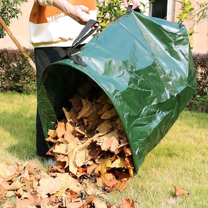 Gardzen 2-Pack 53 Gallon Dustpan-Type Yard Waste Bags Reusable Heavy Duty Collapsible Garden Leaf Bags Stand-Up Yard Waste Bin for Leaves Lawn Debris &amp Grass Clippings PE Material