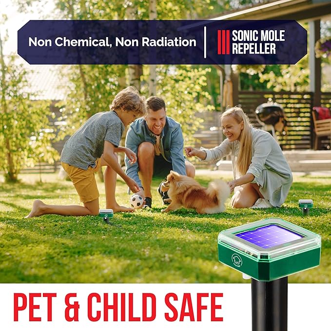 Livin' Well Solar Sonic Pest Repeller Stakes - 8pk Outdoor Pest Repellent with 10500 Feet Range Solar Powered Animal Control Rodent Repellent and Deterrent for Mole Vole Gopher