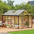 6 x 10 FT Greenhouse Outdoor Greenhouses Polycarbonate Panels with Aluminum Frame Adjustable Roof Vent and Lockable Door Green Houses for Outside Backyard Garden Patio
