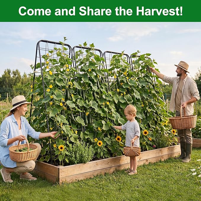 WAENLIR 63x17inch Cucumber Trellis Tomato cage with Dense Steel Grid–A-Frame Heavy Duty Metal Trellis for Raised Beds Cattle Panels for Garden Trellis for Climbing Plants Outdoor (Black 63x17inch)