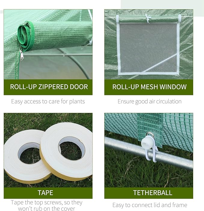 Outsunny 20' x 10' x 7' Walk-in Greenhouse Tunnel Green House with Zippered Mesh Door and 6 Mesh Windows Gardening Plant Hot House with Galvanized Steel Frame Green