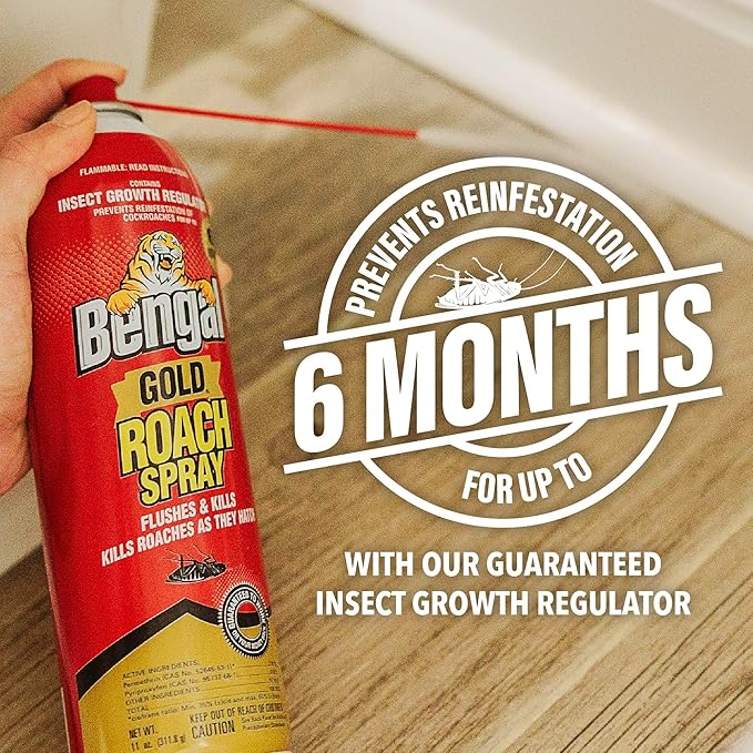 Bengal Gold Roach Spray - Odorless Stain-Free Bug Spray for Home - Prevents Reinfestation for Up to 6 Months - 11 oz 2 Pack