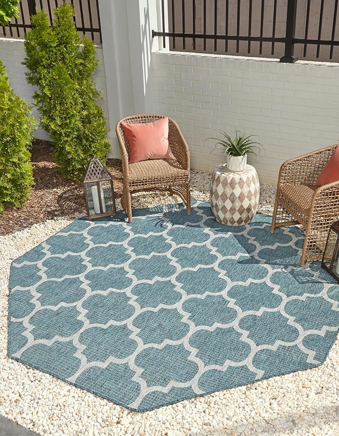 Unique Loom Outdoor Trellis Collection Area Rug (7' 10 Octagon Teal/ Gray)
