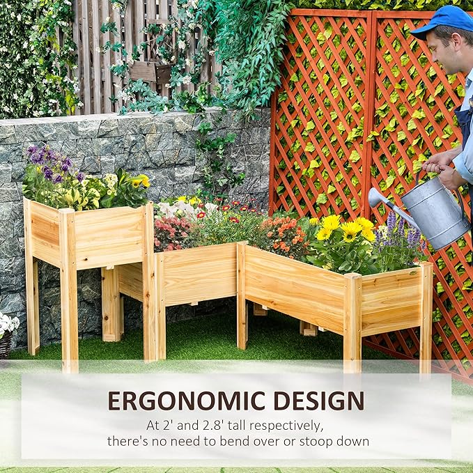 Raised Garden Bed Set of 3 Wooden Elevated Planter Box with Legs and Bed Liner for Backyard and Patio to Grow Vegetables Herbs and Flowers Natural