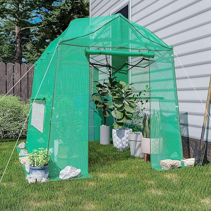 8.5 x 7 x 7 FT Walk-in Greenhouse Portable Pop-up Greenhouse for Indoor Outdoor Plant Garden Green House with Zippered Doors Screen Windows Heavy Duty Frame and Durable PE Cover