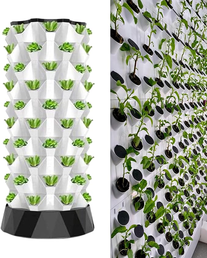 Aeroponic Garden Tower Indoor and Outdoor Hydroponics Growing Sys-tem for Indoor Garden Hydroponics Tower for Vegetables Herbs StrawberriesWhite-80holes