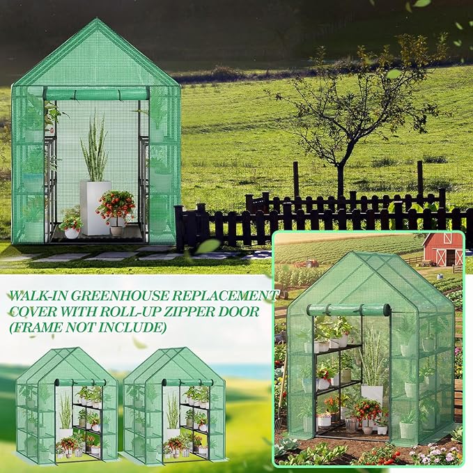 Frienda 2 Pack Walk in Greenhouse Replacement Cover 56 x 56 x 76 PE Gardening Greenhouse Cover with Roll Up Zipper for Outdoor Cold Frost Protection Rain Wind Proof (Frame Not Included) (Green)