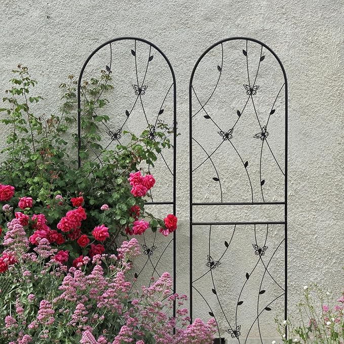 4 Pack Metal GTr71 x 19.7 Rustproof for Climbing Plants Outdoor Flower Support Butterfly Deco Black TR973