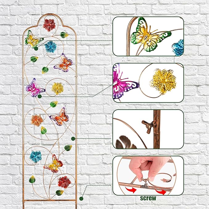 60”Trellis for Climbing Plants2Pack Outdoor Garden Trellis Metal with Colorful Butterfly Ideal for Climbing Plants Outdoor Decorative Metal Trellis for Your GardenGifts for Mom