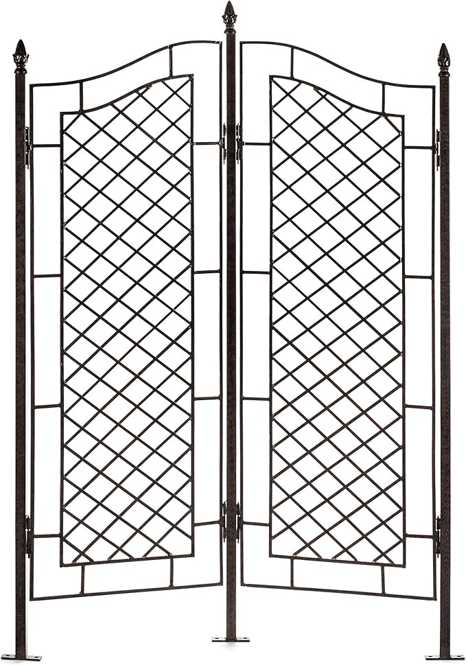 H Potter Large 2-Panel Garden Trellis 72 Installed Height 75 lb Heavy Iron Privacy Screen Freestanding Metal Outdoor Landscape Structure GAR573