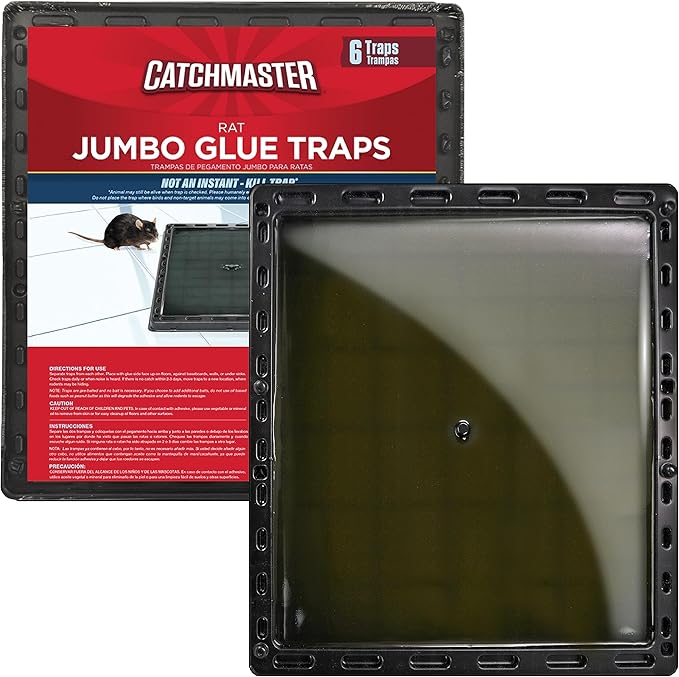 Catchmaster Jumbo Rat &amp Mouse Glue Traps 6Pk Large Bulk Glue Board Rat &amp Mouse Traps Indoor for Home Adhesive Plastic Tray for Snakes Mice &amp Spiders Pest Control for House &amp Garag