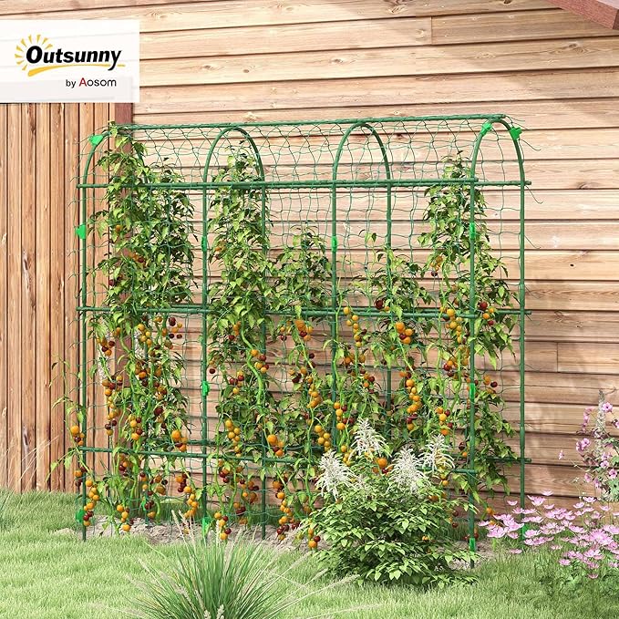 Outsunny Cucumber Trellis 6' Tall Arch Trellis for Climbing Plants Outdoor A-Frame with Plastic Coated Steel Frame and Climbing Net Support Vegetables Peas Fruit &amp Vines Green