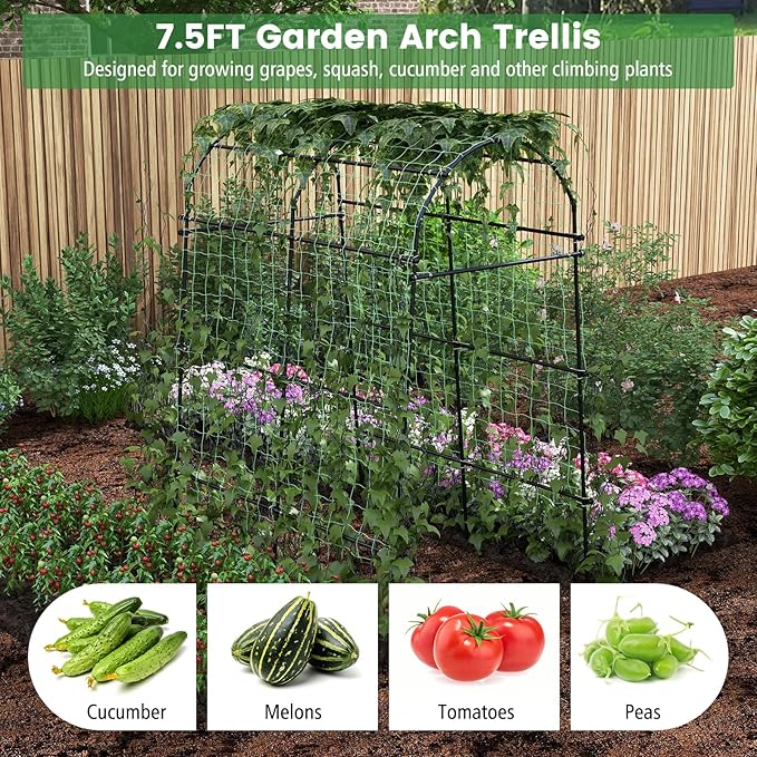 2 Pcs Garden Arch Trellis 71 x 45 x 90 Tall Metal Plant Support w/Net Rustproof PE-Coated Frame Garden Trellis for Climbing Plants Vegetable Flower Vine Perfect for Outdoor Yard Lawn