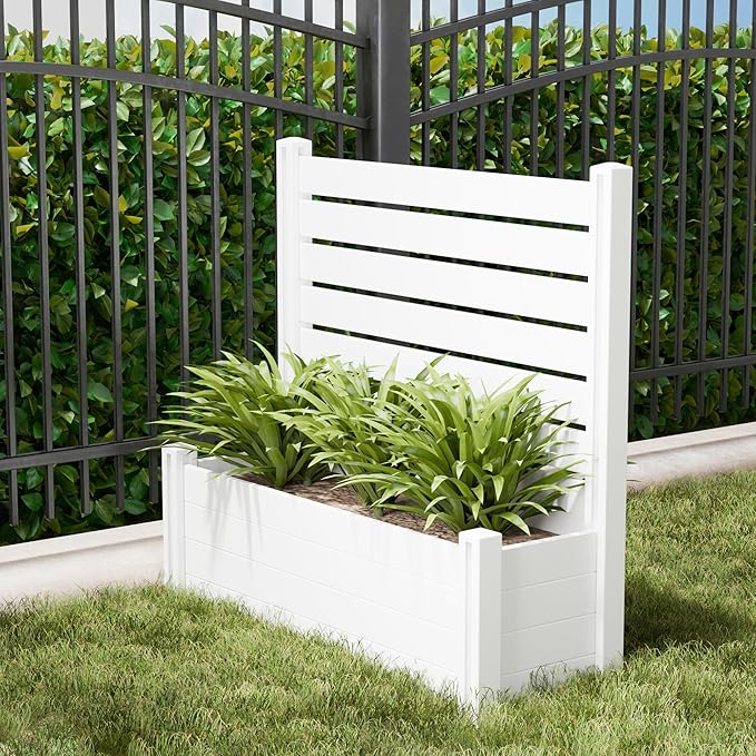 Casaphoria Raised Garden Bed with Trellis 47x47x16 Planter Box with Open Bottom for Gardening Vegetables &amp Vines and Climbing Plants White