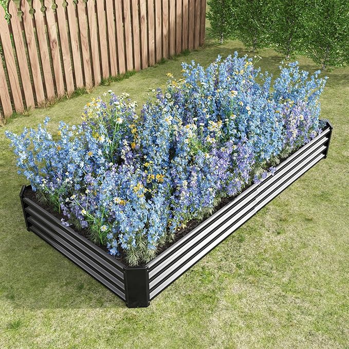 Raised Garden BedRaised Beds for Gardening Outdoor for Vegetables Flowers Ground Planter BoxGalvanized Raised Garden Beds. (Black with 8x4x1ft)