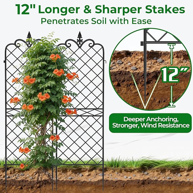 AMAGABELI GARDEN &amp HOME Garden Trellis 2 Pack 71”x20” Heavy Duty Rustproof Wall Trellis for Climbing Plants Outdoor Metal Decoration Large Trellis for Potted Plants Support Trellis Roses Black