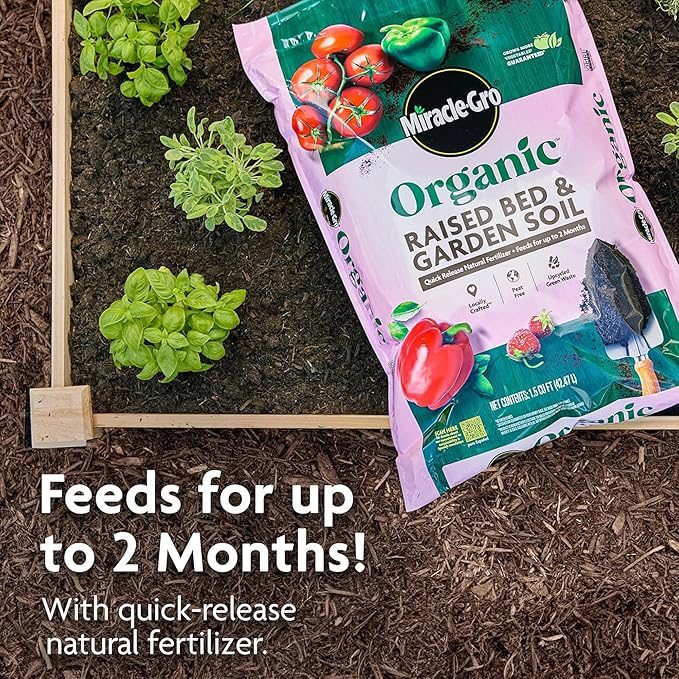 Miracle-Gro 3 Pack Organic Raised Bed and Garden Soil with Quick Release Natural Fertilizer Feeds Plants Up to 2 Months Grows More Veggies 1 Cu Ft