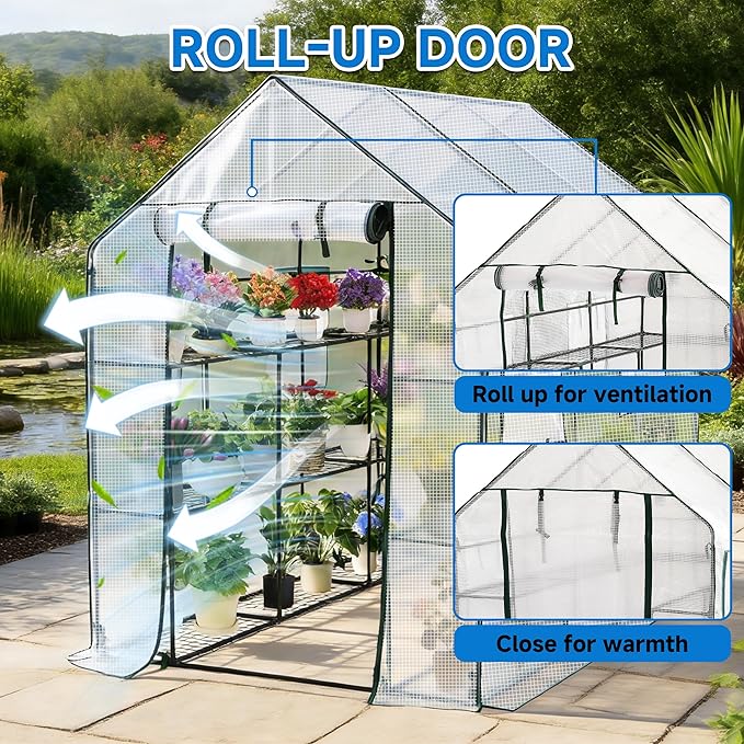 SUNGIFT Greenhouse for Outdoors Walk-in Greenhouses 56 x 85 x 77 Inch Portable Green House 3 Tiers 20 Shelves for Garden Patio Backyard White