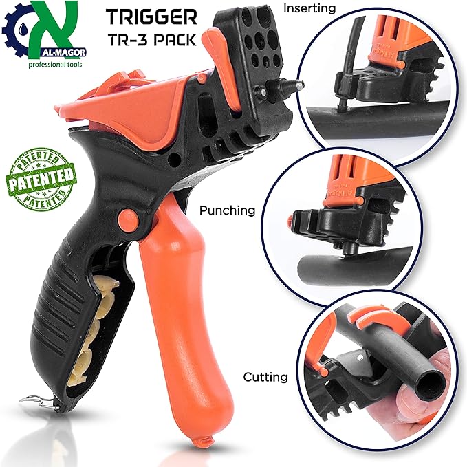 AL-MAGOR Trigger TR-3 3 in 1 Garden Drip Irrigation Hole Punch Tool Multitask Punching Cutting Inserting Drip Irrigation Tool 3mm Punch Tip Blade for Cutting Insertion Tool for Dripper 350030-P