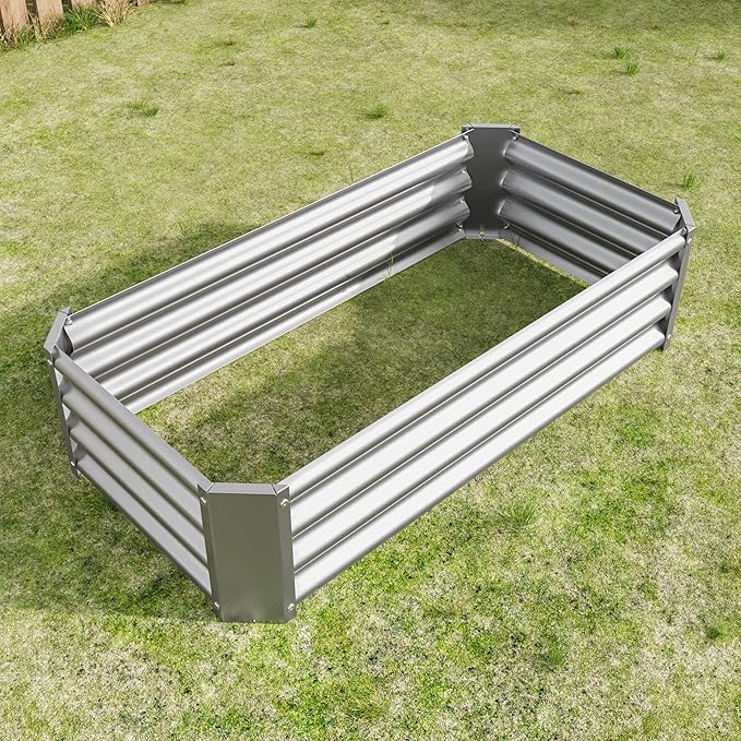 4x2x1 FT Metal Raised Garden Bed for Vegetables and Flowers Heavy-Duty Galvanized Steel Planter Box with Drainage Rust-Proof Outdoor Planting Bed for Backyard &amp Patio Silver
