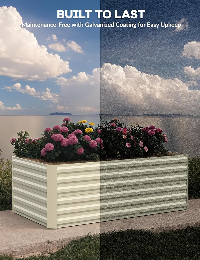 OUTLANE 2 Pack 8x4x2 ft Galvanized Raised Garden BedOutdoor Planter Box Metal Patio Kit Planting BedRust-Resistant Raised Garden Beds for Vegetables Flowers and SucculentsBeige