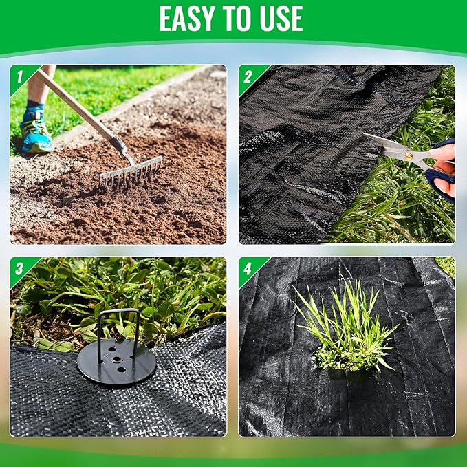 4 x 50Ft Garden Weed Barrier Landscape Fabric Garden Fabric Weed Mat Ground Cover Weed Block Gardening Mat with 4 Ground Nail for Outdoor Garden