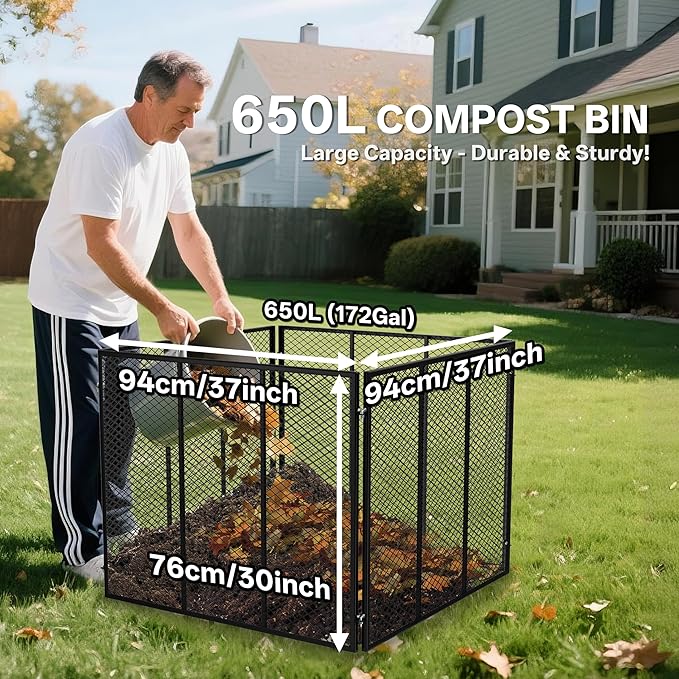 Large Compost Bin 172 Gallon Metal Wire Mesh Composter for Outdoor Waterproof Composting Bin with Rust-Proof Coating Easy Assembly Compost Bin for Garden Yard Kitchen Waste Leaves 37x37x30 in