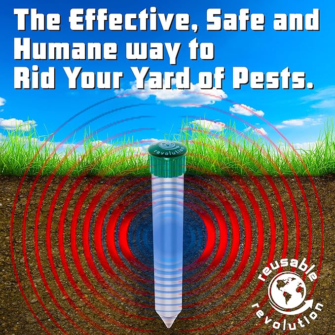 4 Pack Sonic Mole Chaser - Battery Operated Pest Repeller Stake Scares Away Moles Voles Gophers and Rats by GreenLighting (Metal &amp Green)