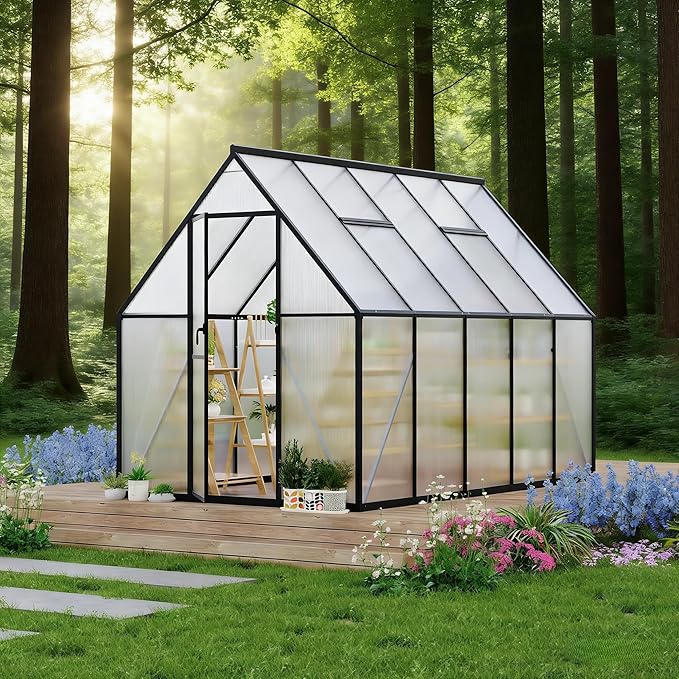 6x7 ft Greenhouse Aluminum-Framed Greenhouse for Outdoors Large Walk-in Green House with Quick Setup Structure and Roof Vent for Outside Garden Backyard Patio Lawn Silver