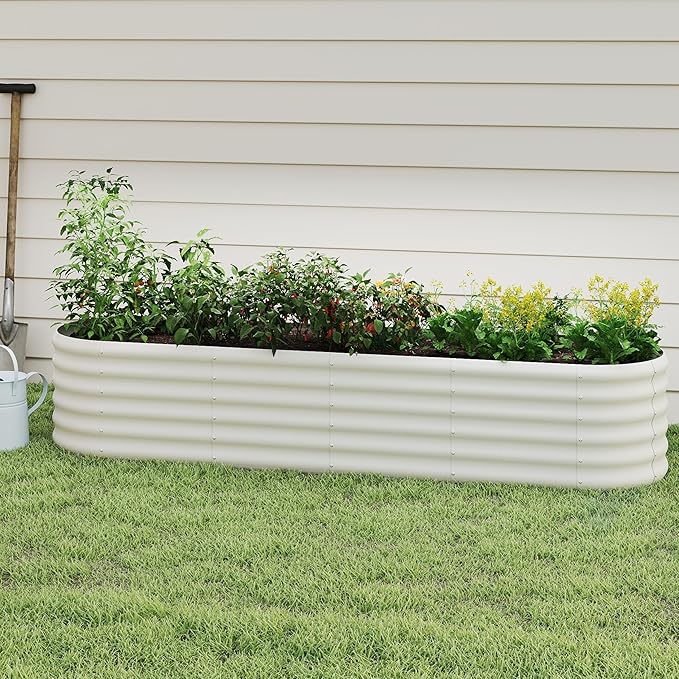 DDK Galvanized Raised Garden Bed Outdoor Planter Bed 8x2x1.5ft Metal Planter Box for Gardening and PlantingMW