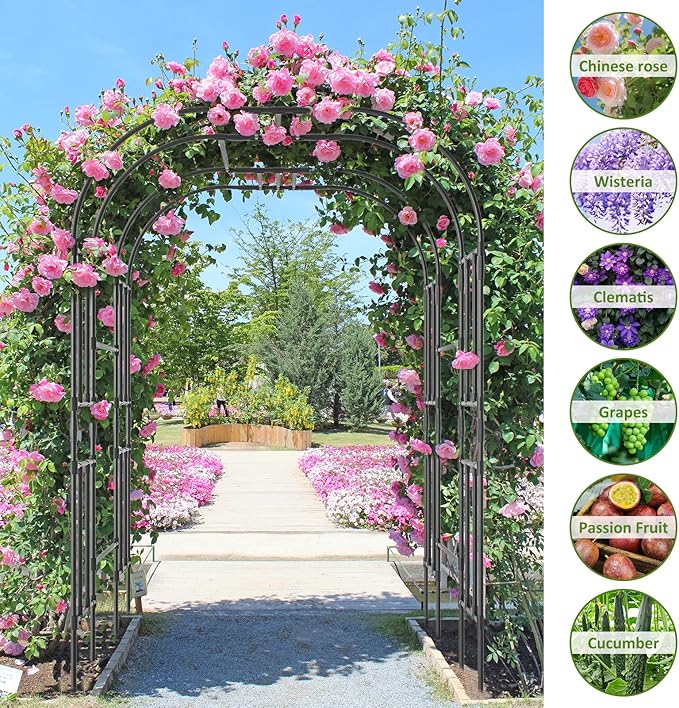 Tall Garden Arch Trellis for Climbing Plants Outdoor 87in Tall Metal Plant Support Cucumber Trellis for Climbing Vine Vegetable/Fruit/Flower Outdoor Yard Lawn Garden Arch Tunnel Trellis