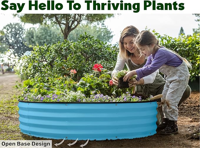 Plant &amp Plot Galvanized Raised Garden Beds Outdoor // Planter Raised Beds for Gardening Vegetables Flowers // Large Metal Garden Box (Teal) // Patent Pending Tool-Free Assembly
