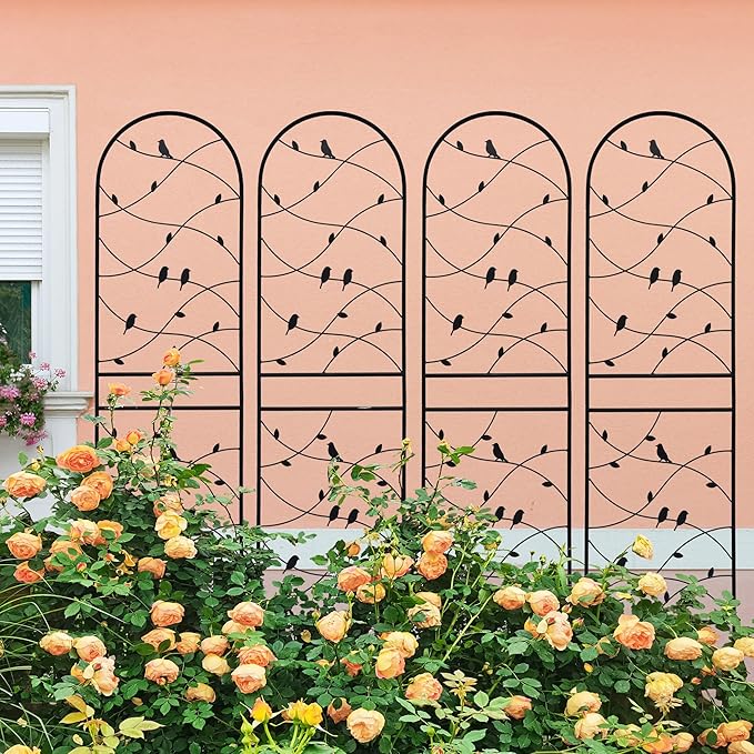 4 Pack Metal Garden Trellis 71 x 19.7 Rustproof Trellis for Climbing Plants Outdoor Flower Support Bird Deco Black