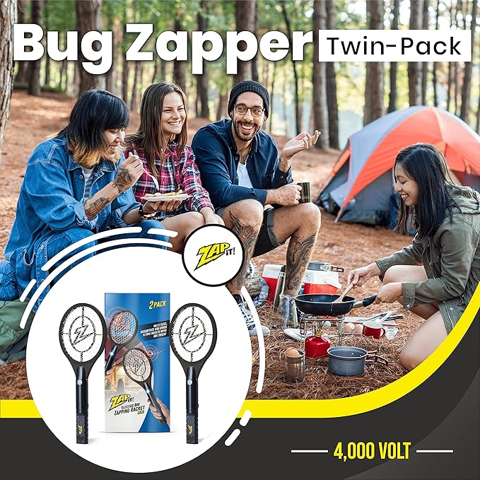ZAP IT! Bug Zapper Rechargeable Bug Zapper Racket 4000 Volt USB Charging Cable 2 Pack
