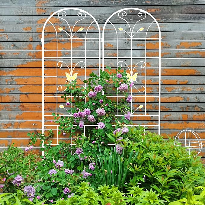 2 Pack Metal GTr86.7 x 19.7 Rustproof for Climbing Plants Outdoor Flower Support Cream White