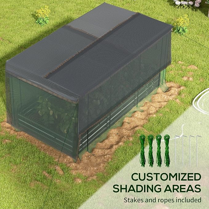 Outsunny 7.3 x 3.4 x 1 ft Galvanized Raised Garden Bed with Crop Cage Plant Protection Net and Shade Cloth Roof Metal Planter Box with Cover for Vegetables Flowers Herbs Dark Gray