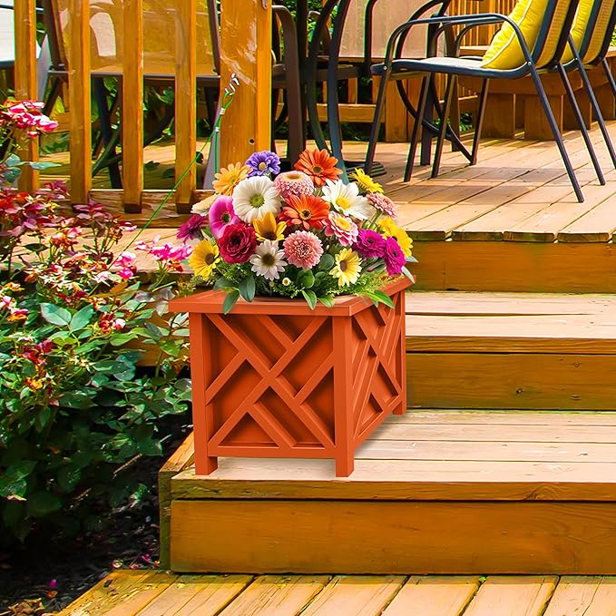 Lattice Design Planter Box - 15.5-Inch-Square Decorative Outdoor Flower or Plant Pot - Front Porch Patio and Garden Decor by Pure Garden (Terracotta)