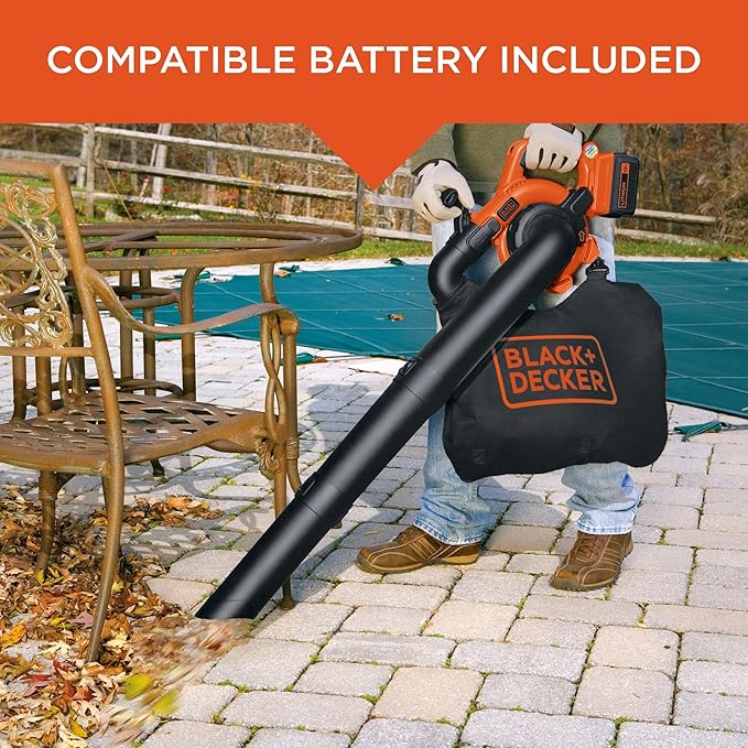BLACK+DECKER Leaf Blower Cordless Leaf Vacuum and Mulcher Combo Kit Battery and Charger Included 40V 120 mph Air Speed 6-Speed Dial Built-in Scraper with Collection Bag (LSWV36)