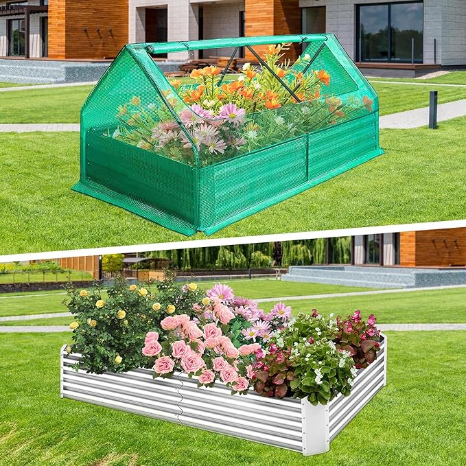 High Strength Planter Box with a Cover 73’’* 37’’* 36 Galvanized Raised Garden Bed 3 in 1 Garden Box Outdoor Planter Box for Growing Vegetables Flowers and Other Plants.