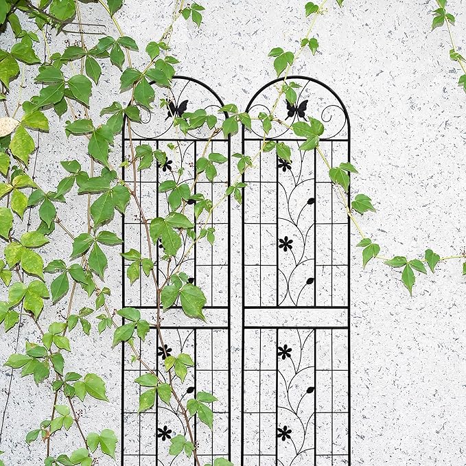 2 Pack Metal Garden Trellis 86.7 x 19.7 Garden Arch Trellis with Power Coating Rustproof Trellis for Climbing Plants Outdoor Flower Support Black (Black 19.7''W x 86.7''H)