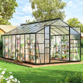 WKM 10x16 FT Greenhouse for Outdoors Walk-in Polycarbonate Greenhouse with Roof Vent and Quick Setup Structure Heavy Duty Green House for Outside Garden Backyard Black