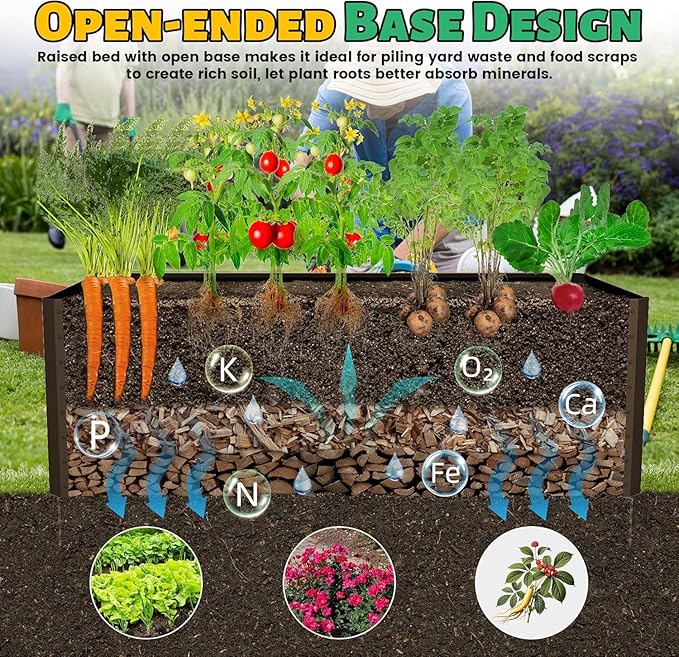 Planter Boxes Outdoor 8×4×2 Ft Metal Garden Raised Bed Galvanized Garden Boxes Outdoor Raised for Elevated Vegetable Flower Herbs (8×4×2FT)
