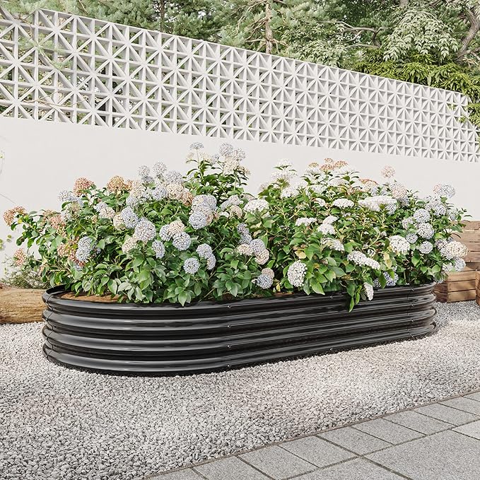 Raised Garden Bed Outdoor Oval Large Metal Raised Planter Bed for for Plants Vegetables and Flowers Black