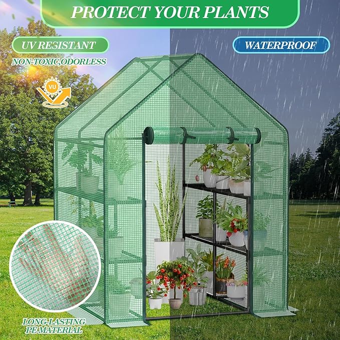 Frienda 2 Pack Walk in Greenhouse Replacement Cover 56 x 56 x 76 PE Gardening Greenhouse Cover with Roll Up Zipper for Outdoor Cold Frost Protection Rain Wind Proof (Frame Not Included) (Green)